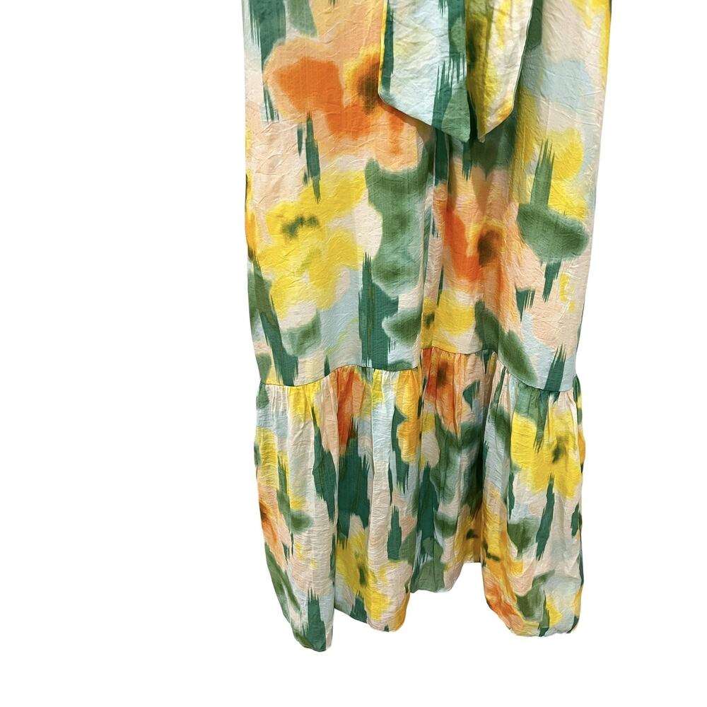 1.STATE Dress Womens Large Multicolor Floral Halter Maxi Tiered Hem Yellow Green - Picture 8 of 11